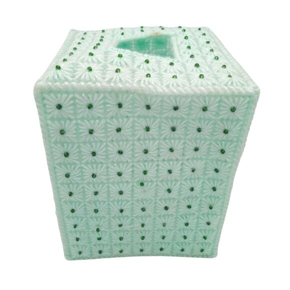 None Other - Tissue Box Cover Vintage Green Plastic Canvas Pattern 5.75 Inches Handmade